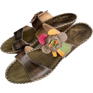 Spring Step L'Artiste Oceanside Flowered Sandals - Olive/Brown - EU 42/US 11